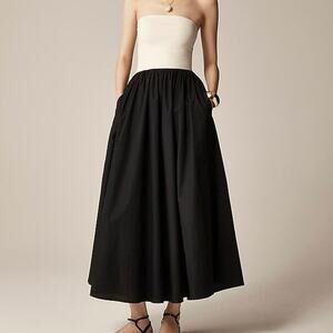 J.Crew Strapless Colorblock Midi Mixy Dress Natural Black Size Medium NWT